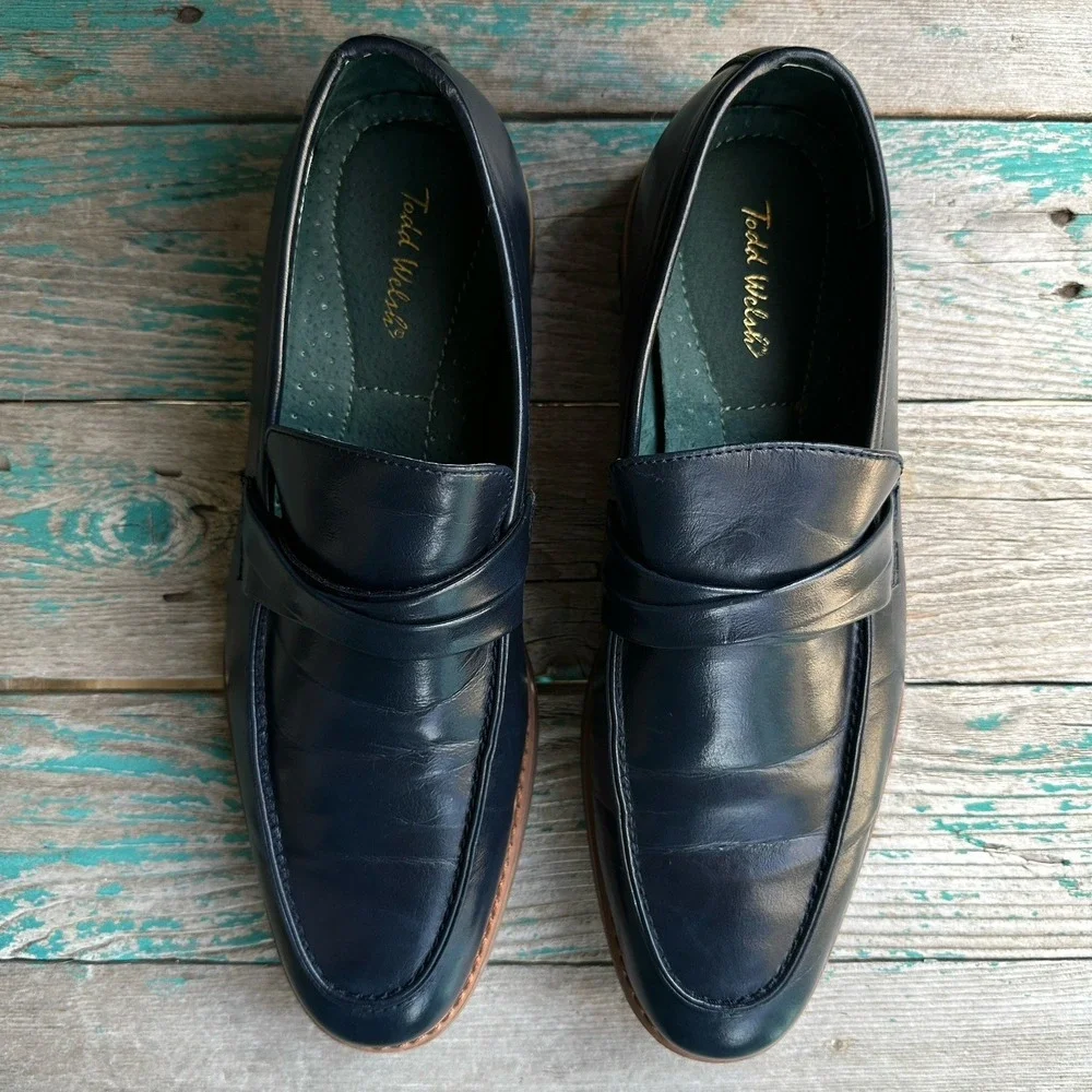 Todd Welsh Pablo Loafer Dress Shoes Men's Size 10D US Navy Blue Leather 72652